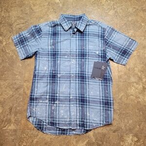 Hurley Archer Button Up Shirt Mens Medium M Blue Short Sleeve Plaid Beach Surf